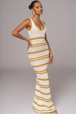Ivory/Yellow Destiny Knit Maxi Dress