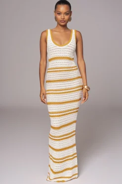 Ivory/Yellow Destiny Knit Maxi Dress