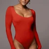 Jluxbasix Red Bethie Scoop Long Sleeve Bodysuit