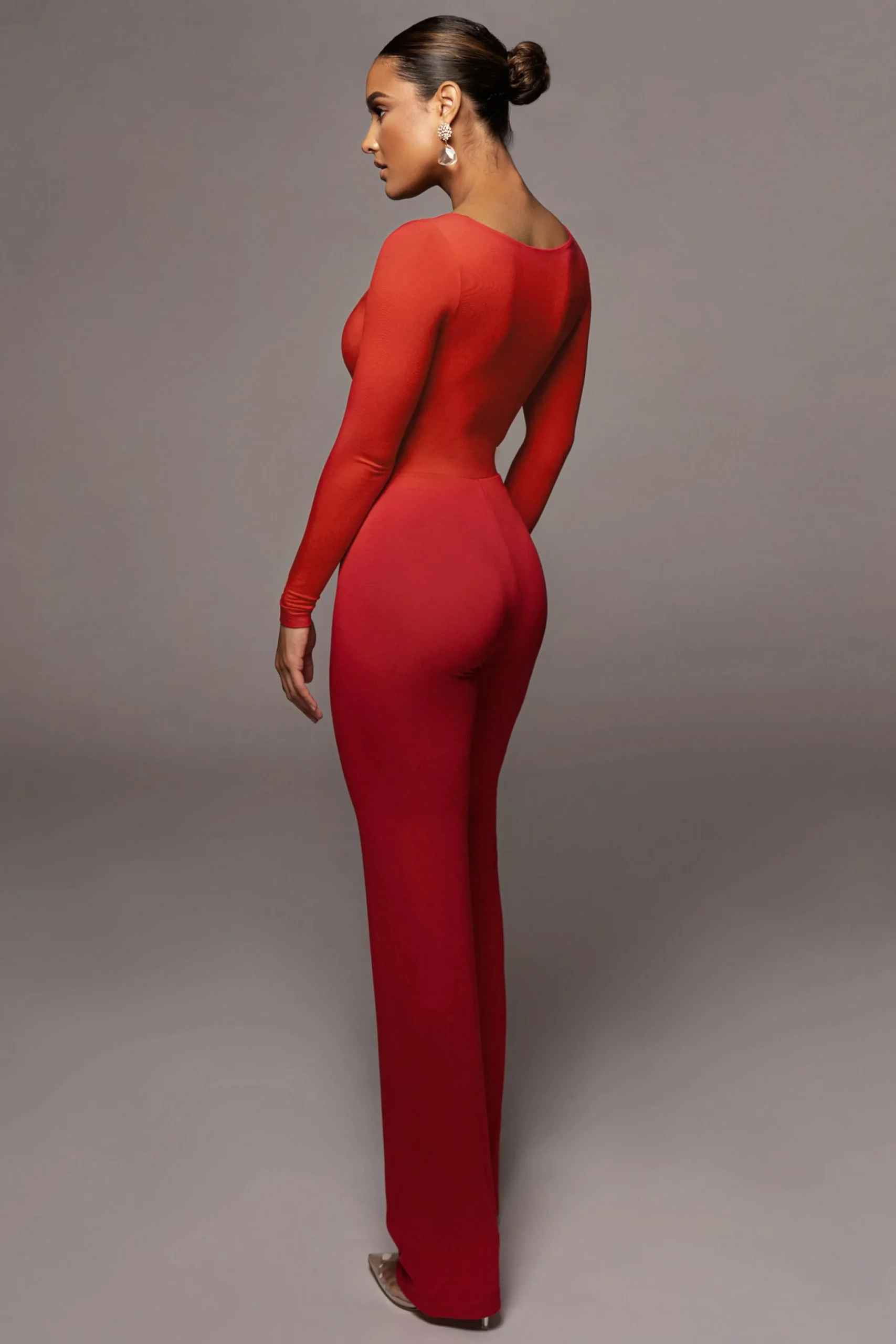Jluxbasix Red Bethie Scoop Long Sleeve Bodysuit