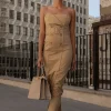 Khaki Asymmetric Belted Midi Dress