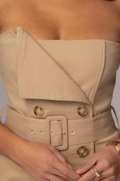 Khaki Asymmetric Belted Midi Dress