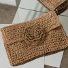 Khaki Woven Rose Clutch