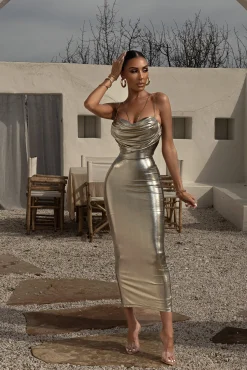 Light Gold Visions Of You Midi Dress