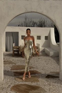 Light Gold Visions Of You Midi Dress