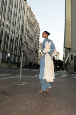 Light Wash Denim Leighton Belted Contrast Coat
