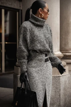 Lt. Grey Gisele Tweed Slit Skirt