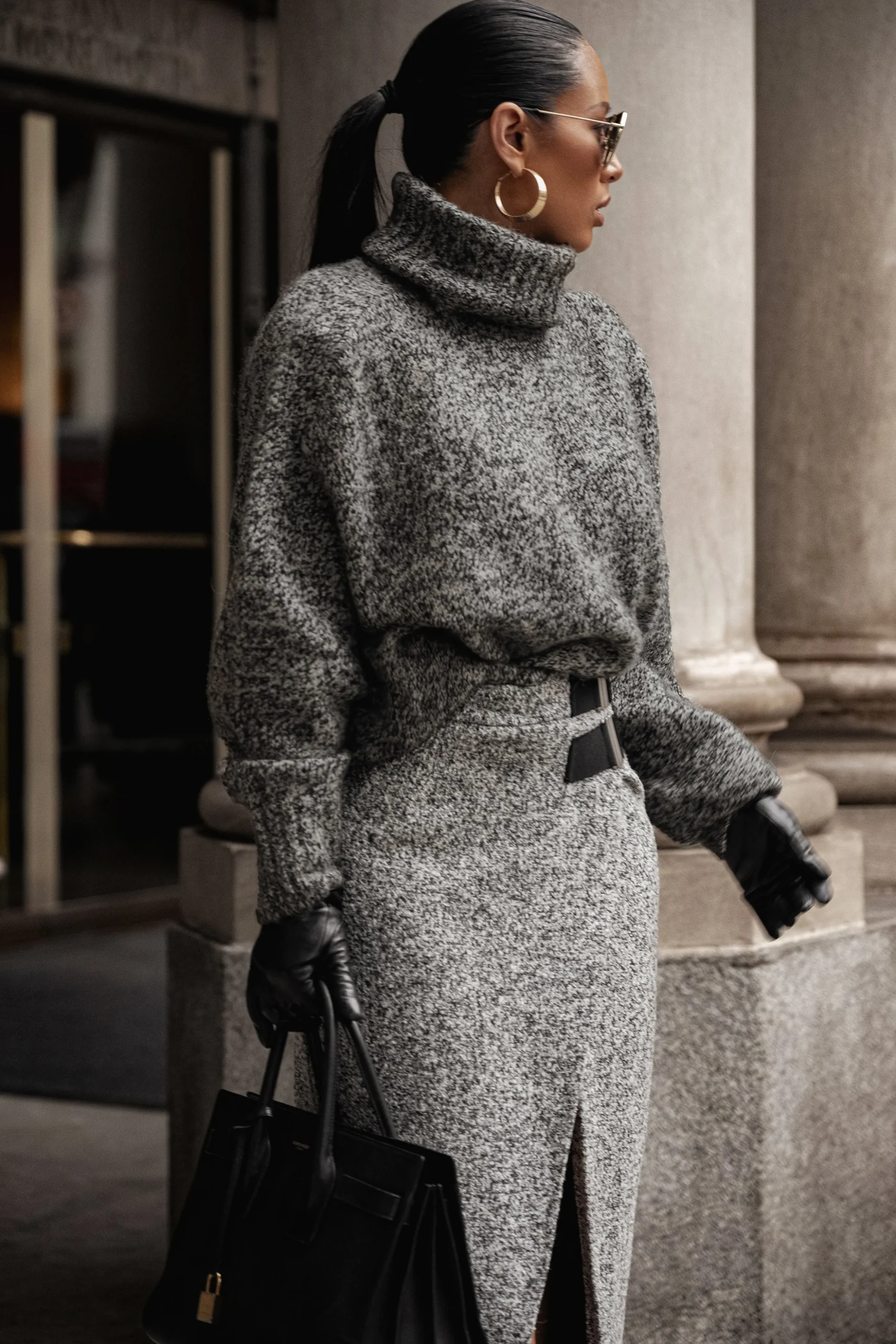 Lt. Grey Gisele Tweed Slit Skirt