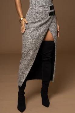 Lt. Grey Gisele Tweed Slit Skirt