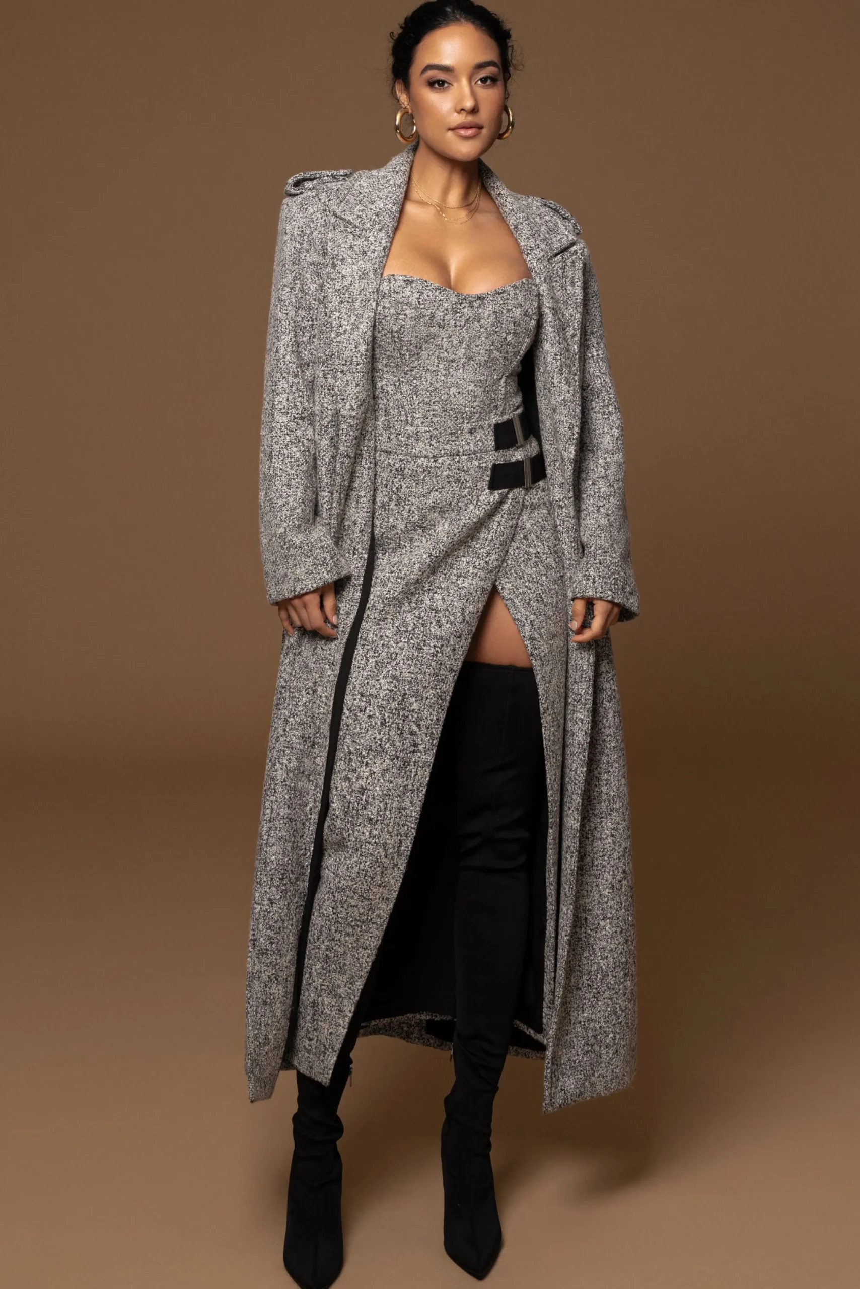 Lt. Grey Gisele Tweed Slit Skirt