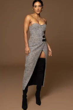 Lt. Grey Gisele Tweed Slit Skirt