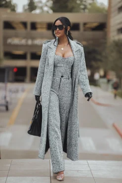 Lt. Grey Savannah Belted Tweed Coat