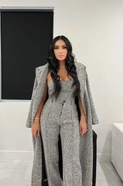 Lt. Grey Savannah Belted Tweed Coat