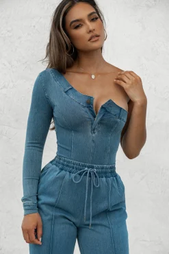 Medium Wash Button Me Up Bodysuit