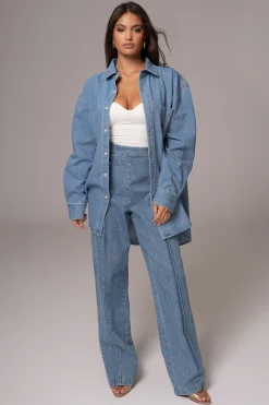 Medium Wash Denim Brandi Oversized Button Up