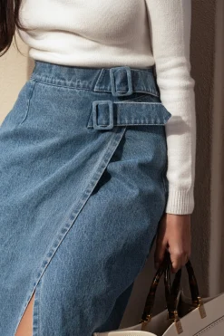 Medium Wash Gisele Denim Slit Skirt