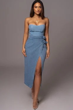 Medium Wash Gisele Denim Slit Skirt