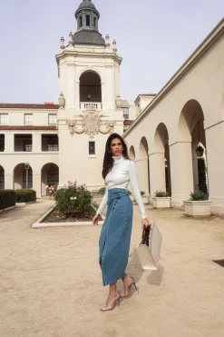 Medium Wash Gisele Denim Slit Skirt
