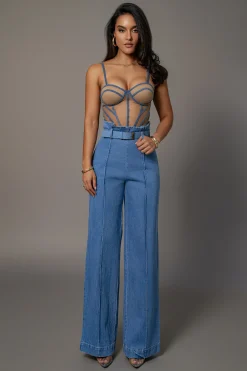 Medium Wash Minka Paper Bag Flare Leg Pants