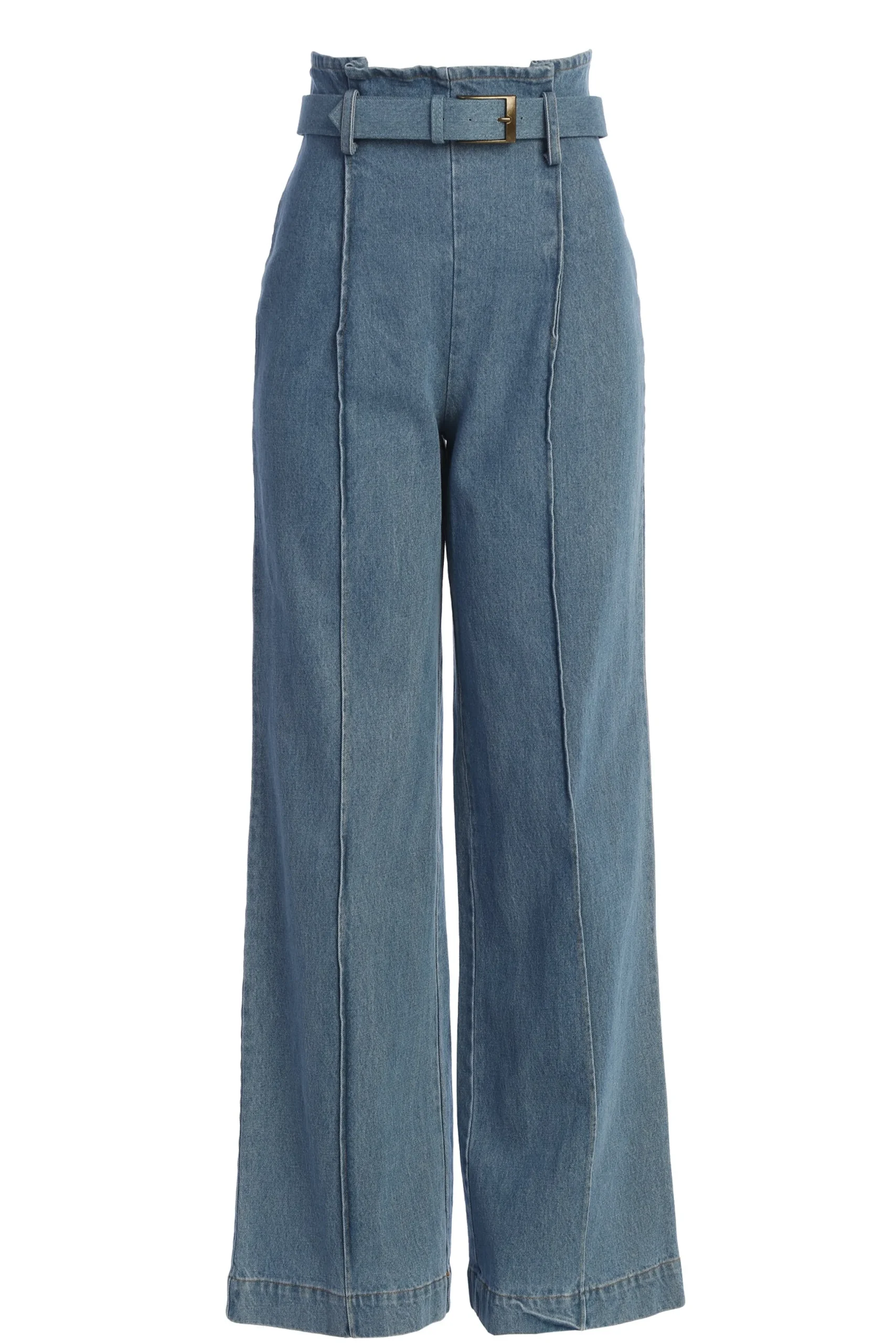 Medium Wash Minka Paper Bag Flare Leg Pants