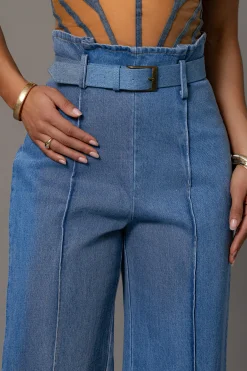 Medium Wash Minka Paper Bag Flare Leg Pants