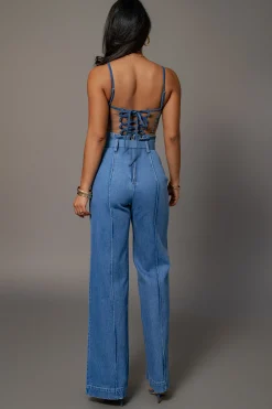 Medium Wash Minka Paper Bag Flare Leg Pants