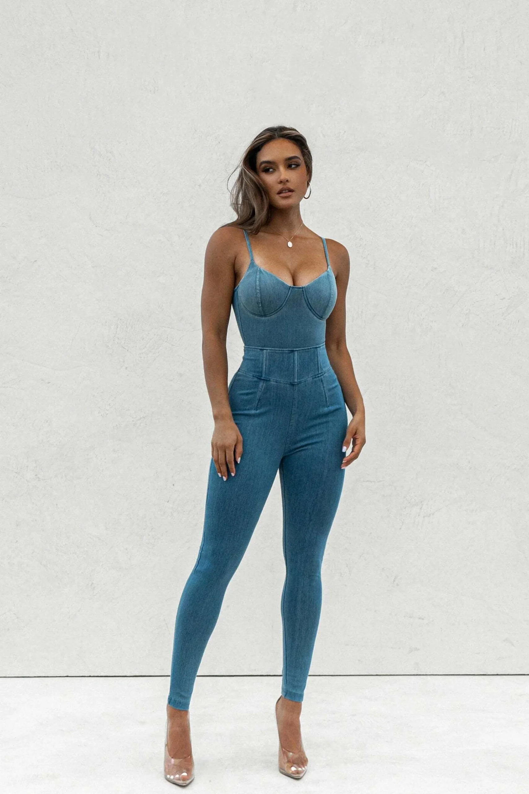 Medium Wash Orion Denim Bustier Bodysuit