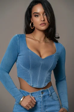 Medium Wash Tesa Sweetheart Denim Top