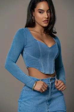 Medium Wash Tesa Sweetheart Denim Top