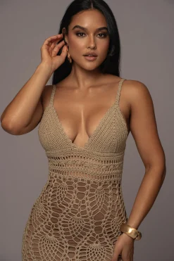 Mocha Great Escape Crochet Maxi Dress