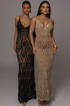 Mocha Great Escape Crochet Maxi Dress