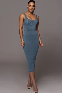 NAT  LIV x JLUXLABEL Denim Malika Midi Dress