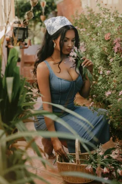 NAT  LIV x JLUXLABEL Denim Malika Midi Dress
