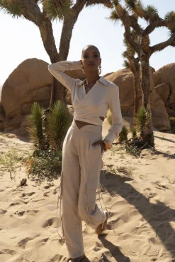 Natural Drift Away Linen Wrap Top