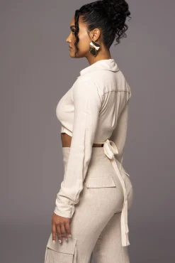 Natural Drift Away Linen Wrap Top