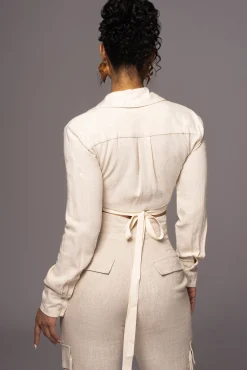 Natural Drift Away Linen Wrap Top