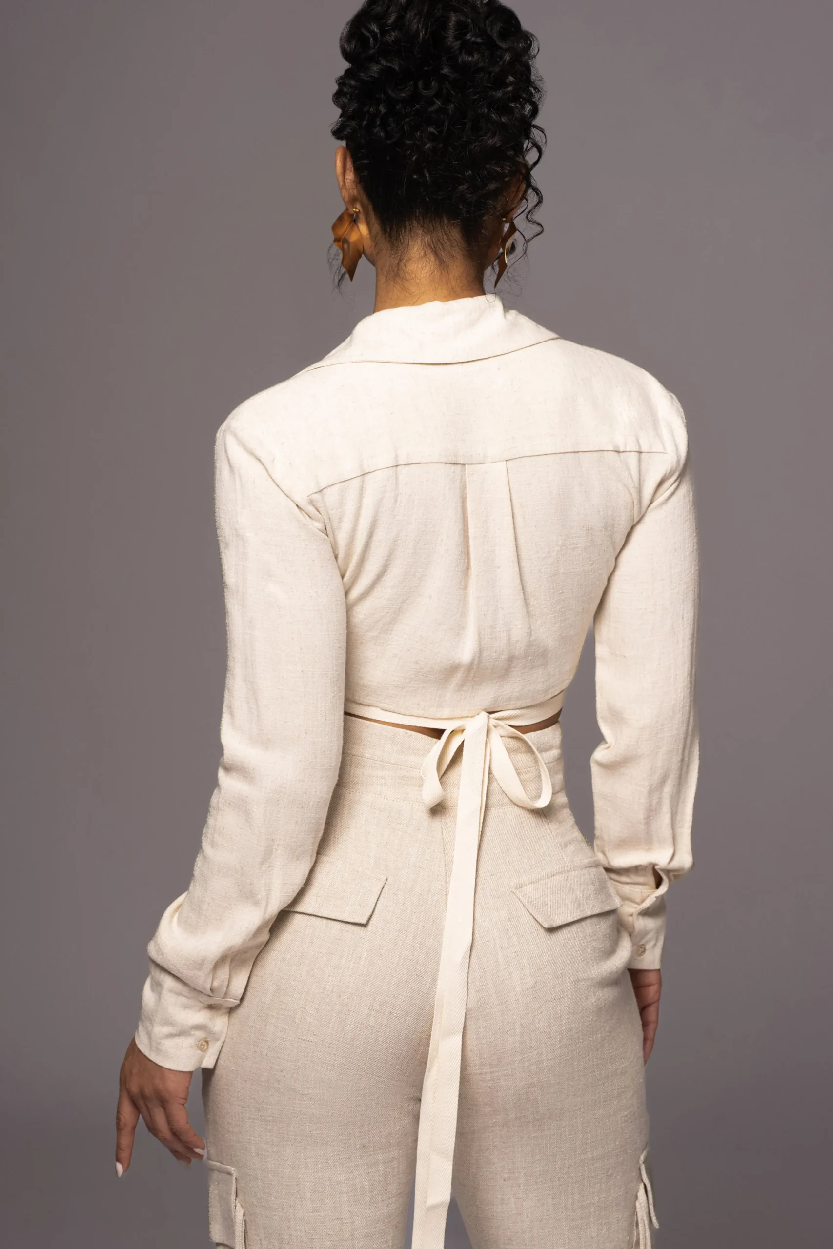 Natural Drift Away Linen Wrap Top