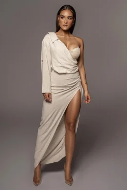 Natural Evita Linen Draped Dress