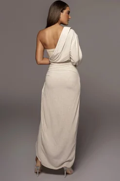 Natural Evita Linen Draped Dress