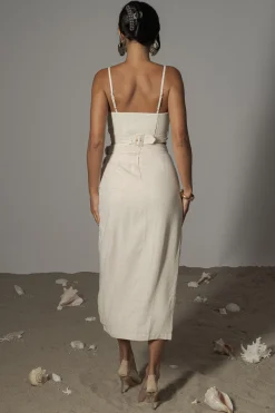 Natural Gisele Linen Slit Skirt