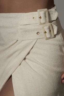 Natural Gisele Linen Slit Skirt