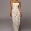 Natural Noelia Linen Slit Skirt