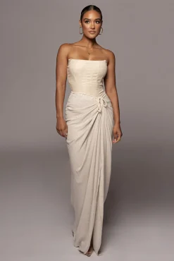 Natural Noelia Linen Slit Skirt