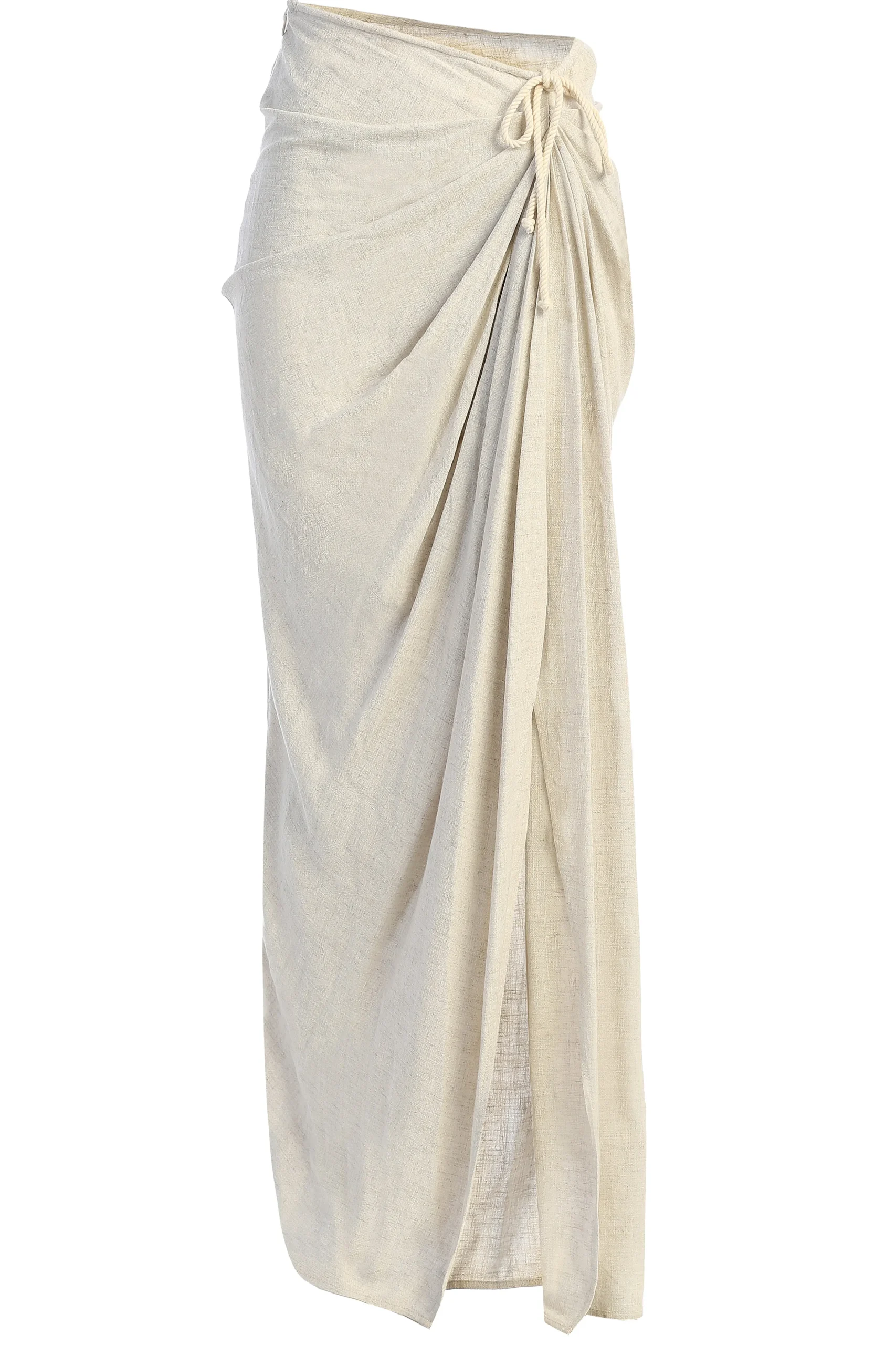 Natural Noelia Linen Slit Skirt
