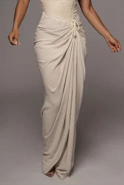 Natural Noelia Linen Slit Skirt