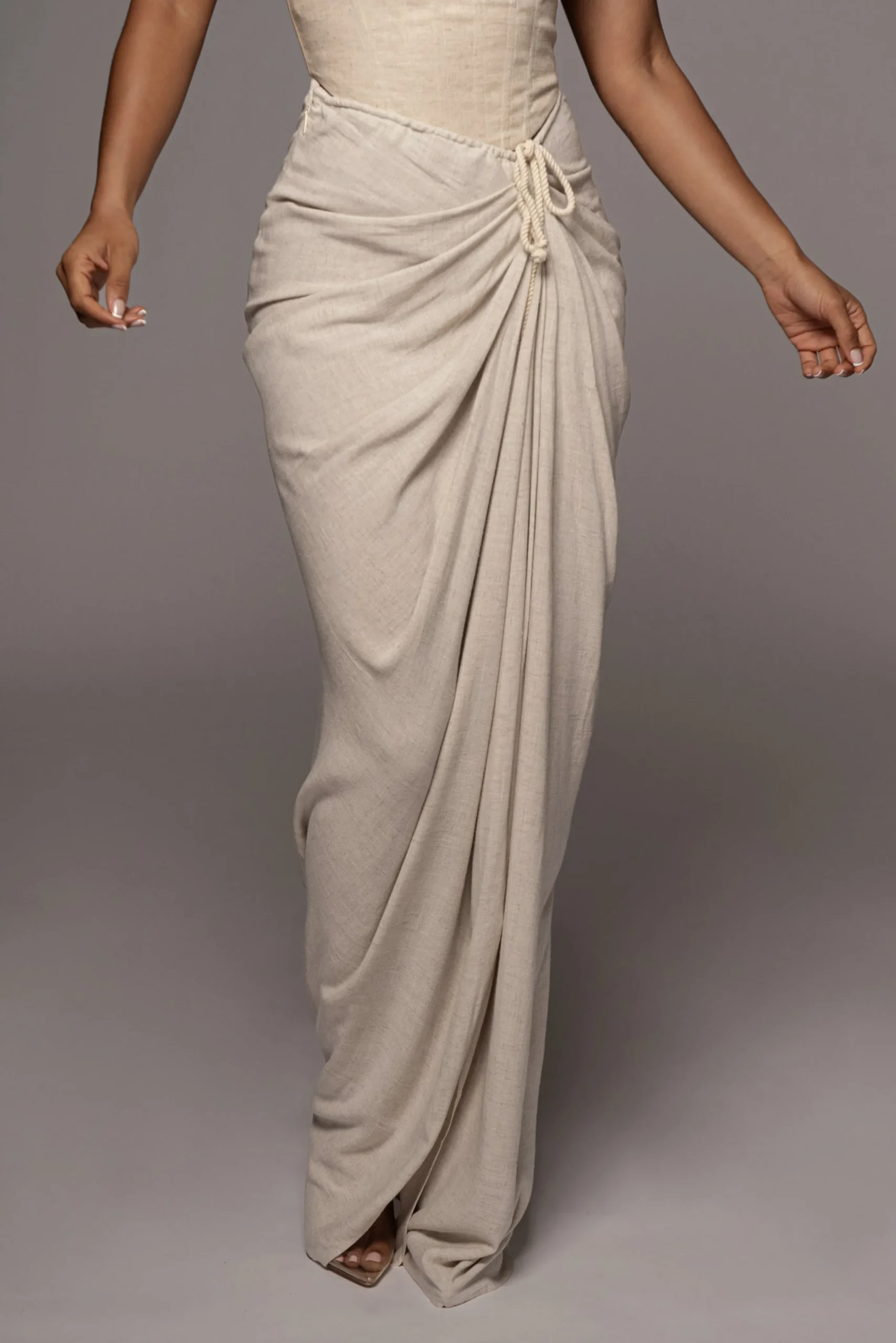 Natural Noelia Linen Slit Skirt