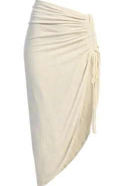 Natural Spring Ruched Linen Skirt
