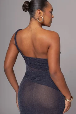 Navy Alari One Shoulder Maxi Dress
