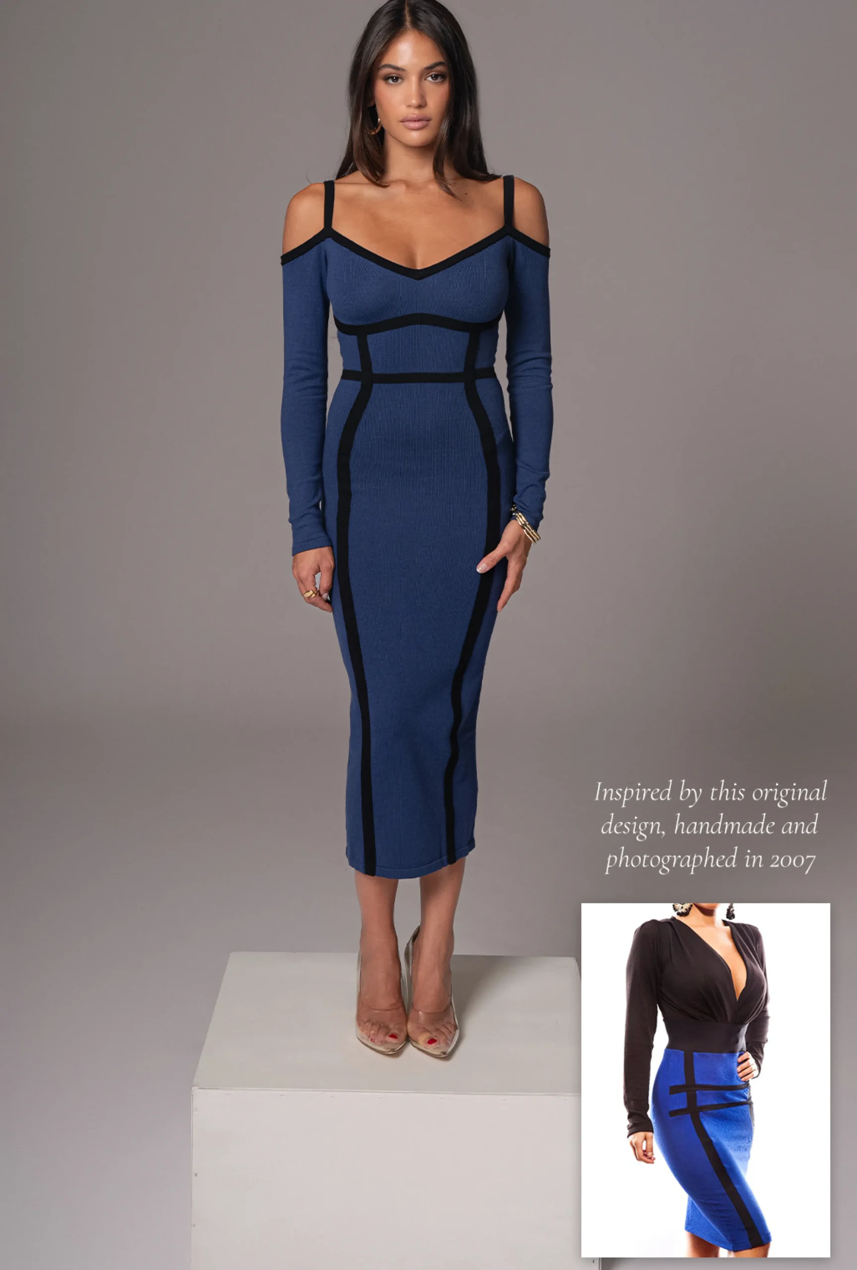 Navy Debora Knit Midi Dress