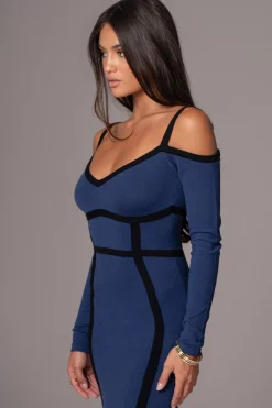 Navy Debora Knit Midi Dress
